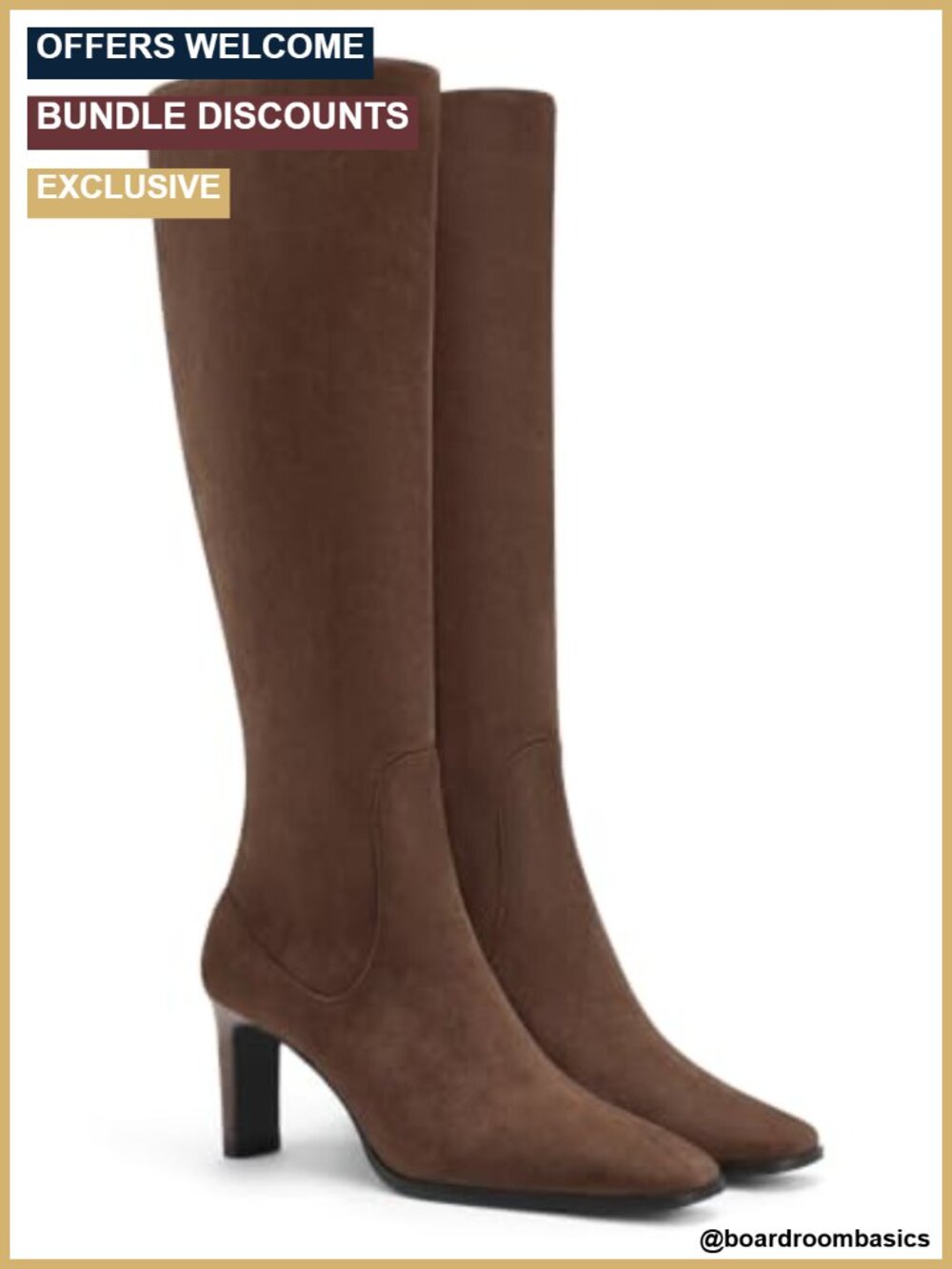 Knee High Boots Women Square Toe Chunky Heel Zipper Dress Tall Boots Faux Suede